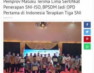 Pemprov Maluku Terima Lima Sertifikat Penerapan SNI-ISO, BPSDM Jadi OPD Pertama di Indonesia Terapkan Tiga SNI