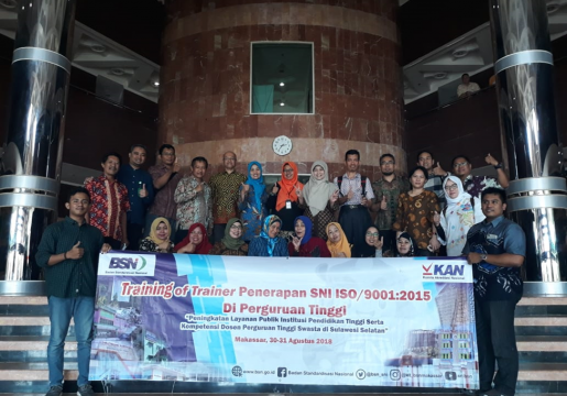 Kantor Layanan Teknis-BSN Makassar Mengadakan ToT  SNI ISO 9001 : 2015 bagi Dosen ADPERTISI Sulawesi  Selatan