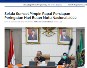 Sekda Sumsel Pimpin Rapat Persiapan Peringatan Hari Bulan Mutu Nasional 2022