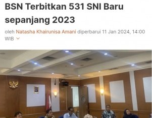 BSN Terbitkan 531 SNI Baru sepanjang 2023