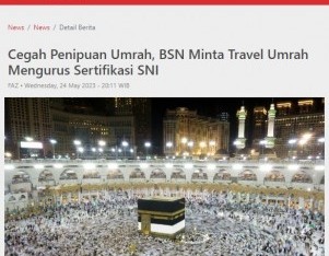 Cegah Penipuan Umrah, BSN Minta Travel Umrah Mengurus Sertifikasi SNI